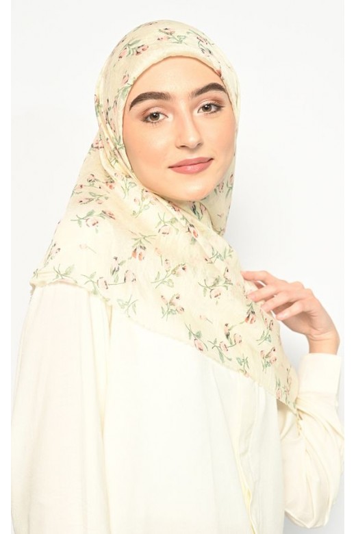 Hijab Segi Empat Jeany Creme Jahit Tepi